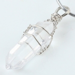 Silver Wire Wrapped Natural Quartz Rock Crystal Point Pendant