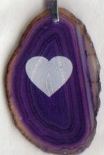 Laser Engraved Heart on a Purple Brazilian Agate Slice Pendant