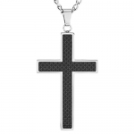 Crucible Stainless Steel Black Carbon Fiber Inlay Cross Pendant Necklace - 24