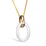 Charm White Ceramic Ring with Gold Plated Stainless Steel Buckle Pendant Necklace Fashion Jewelry