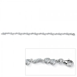 1/8 TCW Round Diamond Platinum over Sterling Silver Heart and Wings Ankle Bracelet 9