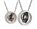 His and Hers Matching Necklace Pendant Set Eternal Love Interlocking Circles Stainless Steel
