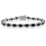 Sterling Silver Black Sapphire and Diamond Bracelet, (.02 cttw, H-I Color, I3 Clarity), 7.25