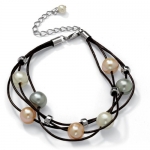 Round Multi-Color Cultured Freshwater Pearl Sterling Silver Multi-Strand Bracelet Adjustable 7 1/2