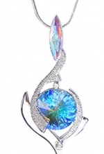Swarovski Pendant Necklace with Brilliant Arora Boreal Crystals Set in Platinum. (8130AB)