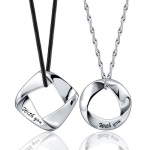 925 Sterling Silver Plated With You Engraved Pendant Necklace Set for Couple N018