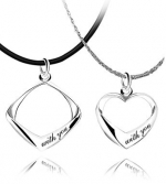 925 Sterling Silver Plated With You Heart Couples Pendant Necklace Set N019