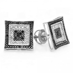 0.15 Carat (ctw) Sterling Silver Black & White Round Diamond Micro Pave Setting Kite Shape Stud Earrings