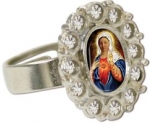 Designer Inspired Vintage Style Silver Finish Catholic Immaculate Heart of Mary Ring, St. Mary with Crystal Accents