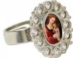 Designer Inspired Vintage Style Silver Finish Madonna & Child Ring, St. Mary with Crystal Accents