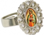 Designer Inspired Vintage Style Silver Finish Our Lady of Guadaulpe Ring, St. Mary with Crystal Accents