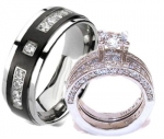 Edwin Earls 3 Piece Wedding Engagement Ring Set Womens Stainless Steel 5-10 & Mens Titanium 8-13 Please email your sizes after the sale.