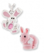 Pink Bunny Rabbit Pendant Necklace with Velour Hinged Keepsake Gift Box