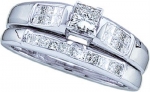 14K White Gold Princess Cut White Diamond Solitaire Bridal Set 1/2 Cttw