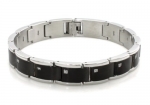 Two-Tone Stainless Steel Black Bracelet w/ Cubic Zirconia 9