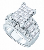 14K White Gold 4 Ct Princess Baguette Round Diamond Engagement Wedding Bridal Ring