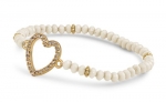 Gold Heart Charm Stretchable Beaded Valentine Bracelet - IVORY WHITE