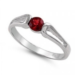 Womens Teens Beautiful Silver Ring With Four Prong Single Red CZ Stone - Size 9
