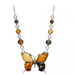 Multicolor Amber and Sterling Silver Butterfly Necklace, 18.5