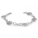 Sterling Silver Bracelet with Charms - Rhodium Plated Bracelet with Clear CZ - Length:7.5.