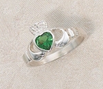 Green Heart Claddagh Sterling Silver Ring Size 6