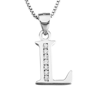 S925 Sterling Silver Cubic Zirconia 26 Letters Alphabet Personalized Charm Pendant Necklace (Alphabet L)