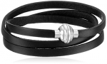 Black Leather Wrap Stainless Steel Magnetic Clasp Bracelet, 22.5