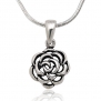 925 Sterling Silver Oxidized Cut-Out Rose Pendant with Rhodium Plated Necklace 16