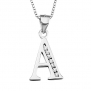 S925 Sterling Silver Cubic Zirconia 26 Letters Alphabet Personalized Charm Pendant Necklace (Alphabet A)