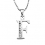 S925 Sterling Silver Cubic Zirconia 26 Letters Alphabet Personalized Charm Pendant Necklace (Alphabet F)