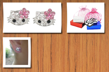 Earrings by Glamour Girl Gifts adorable x-small 1/4 kitty stud earrings w/ pink flower bow silver plated comes gift boxed