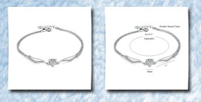 Flying Colors anklet ankle bracelet angel wings and 1.5 carats clear heart cubic zirconia crystal, 8.5 to 9.5 in. long