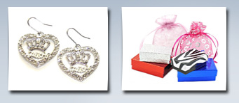 Earrings by Glamour Girl Gifts silver tone designer inspired heart and crown crystal dangle couture style fashion earrings white gold plating