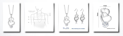 Flying Colors classic style 925 sterling silver plated necklace for women two heart pendant clear swarovski cz crystal