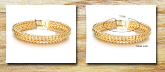 Flying Colors 18k yellow gold plated double curb chain bracelet unisex, 10mm wide 7.5 long