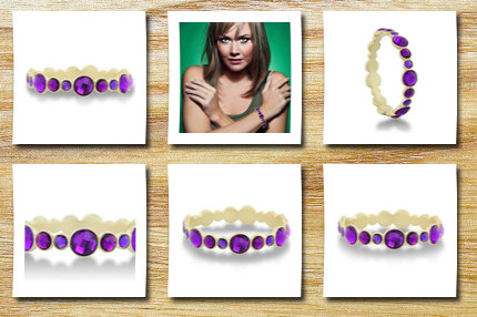 SuperJeweler round bezel gold tone bangle bracelet with shimmering purple crystals, fits wrist sizes 7-8