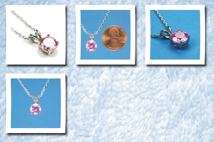 Pink Mississippi cz-solitaire necklace, pink topaz-colored cz, 18