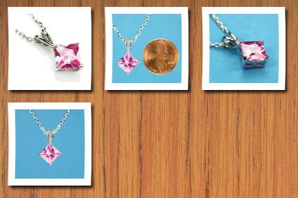 Pink Mississippi cz-princess necklace, pink topaz-colored cz, 18
