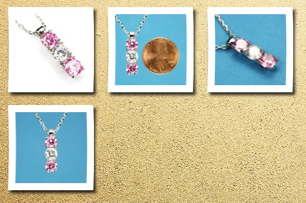Pink Mississippi cz-column necklace, pink topaz-colored & diamond-colored czs, 18