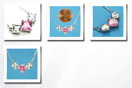 Pink Mississippi cz-vee necklace, pink topaz-colored czs, 18