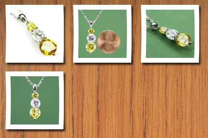 Pink Mississippi cz-snowman necklace, citrine-colored & diamond-colored czs, 18