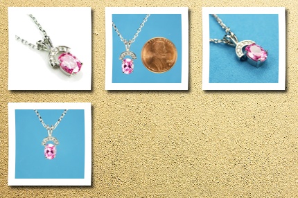 Pink Mississippi cz-arch necklace, pink topaz-colored & diamond-colored czs, 18