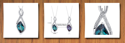 Peora luminous 13.00 carats leaf cut sterling silver rhodium finish alexandrite pendant