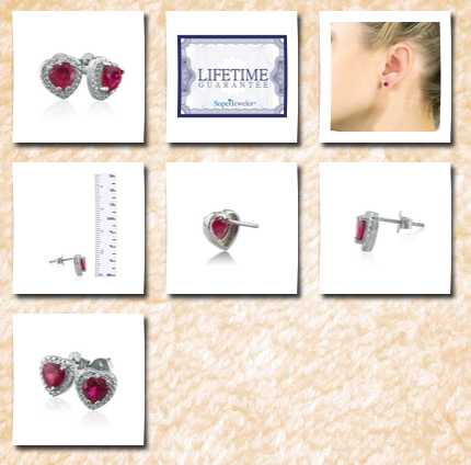 SuperJeweler 2/3ct created ruby and diamond heart shaped earrings