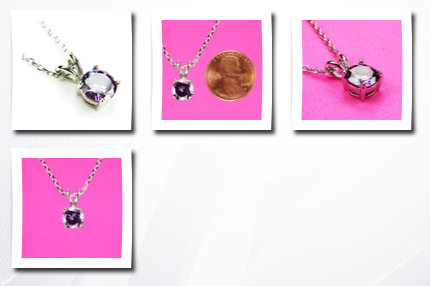 Pink Mississippi cz-solitaire necklace, amethyst-colored cz, 18